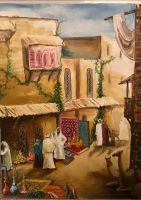Ölgemälde: Orientalische Szene mit Kamelen