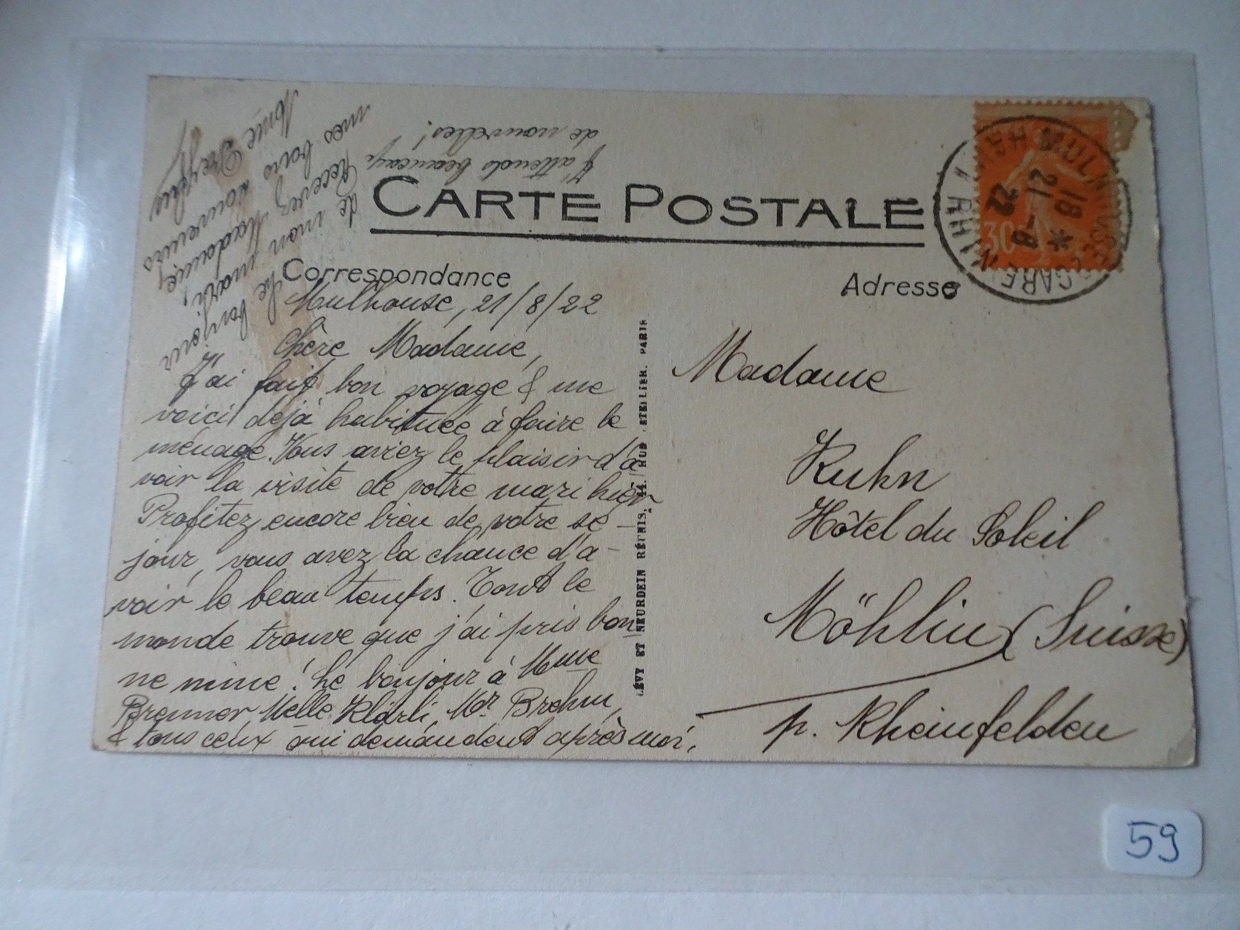 Cartoline postali: AK MULHOUSE RUE DU SAUVAGE 1922 – Usato da Schönenwerd venduto da schnitzunddrunter 1