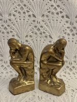 Paar alter Skulptur Messing Buchstützen Der Denker 1900 Gram