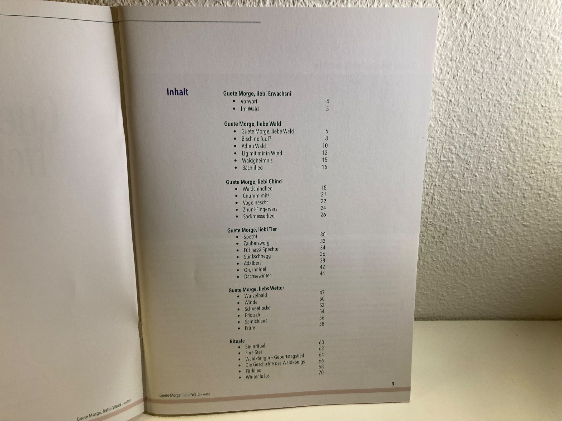 Bücher: Liederheft Kindergarten "Guete Morge, liebe Wald" – Gebraucht aus Zürich von  2