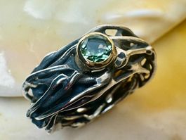 Neuer Ring in Silber & Gelbgold - mit Turmalin "HANDARBEIT"