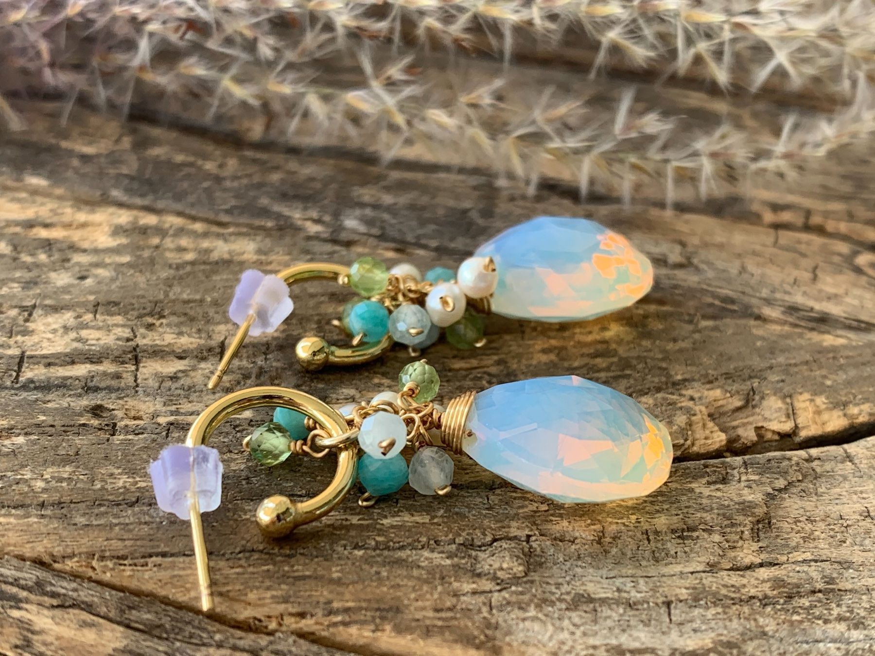 Orecchini pendenti & Orecchini a lobo: Vergoldete Halbcreolen Opalithstein – Nuovo e nell'imballaggio originale da Rombach venduto da Ivreajewels 2