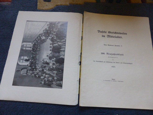 Bücher: Basel,Neujahrsblatt,1922,Gerichtswesen Mittelalter,A.Heusler – Gebraucht aus Lausen von liesfisch 1