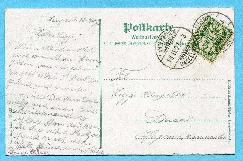 Cartoline postali: Langenbruck 1907 – Usato da Opfikon venduto da cleocat-vb 1