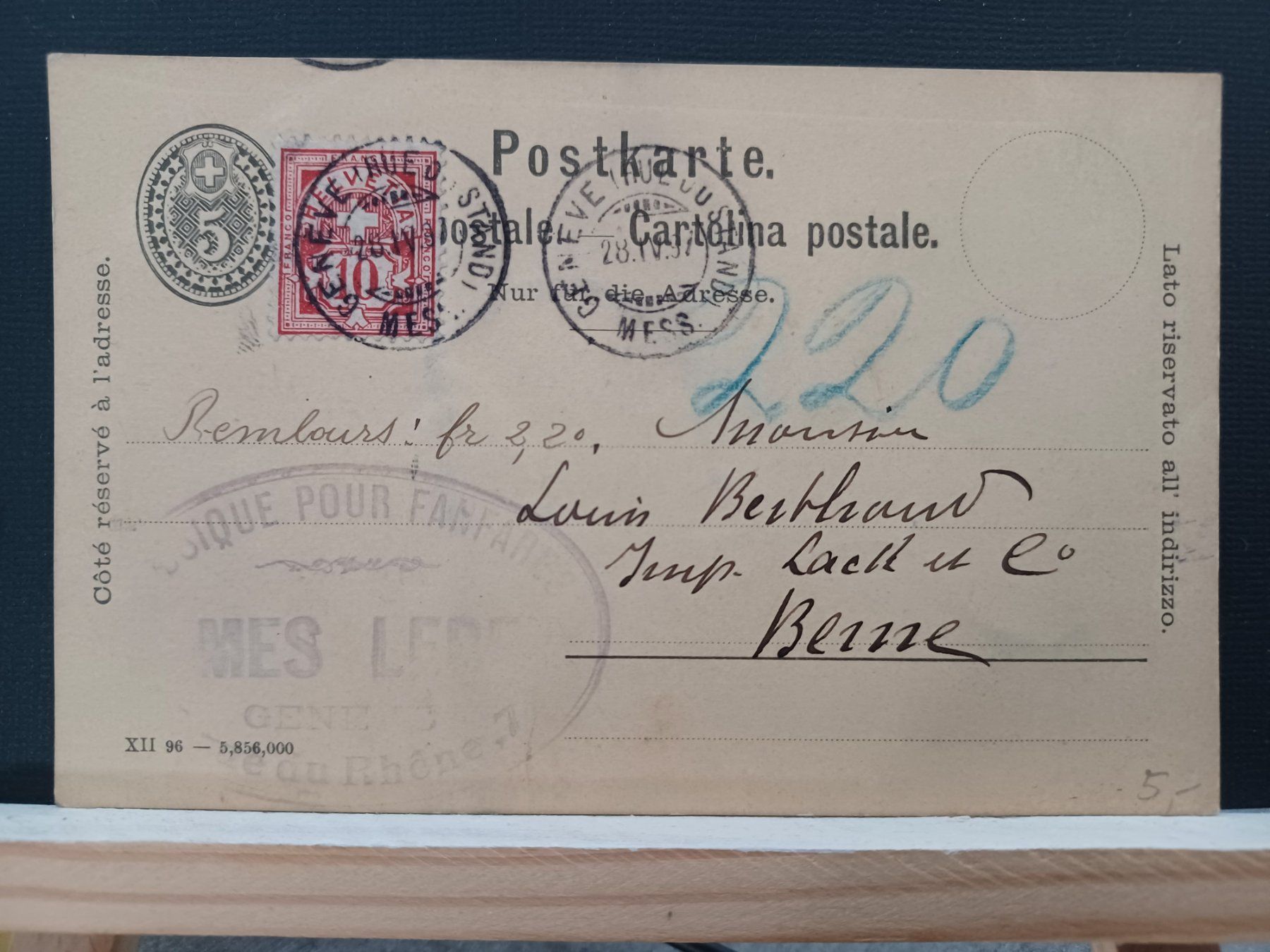 Tous les timbres: Genf nach Bern, 1897, div. STEMPEL – D'occasion à Aarau Rohr par mgvw