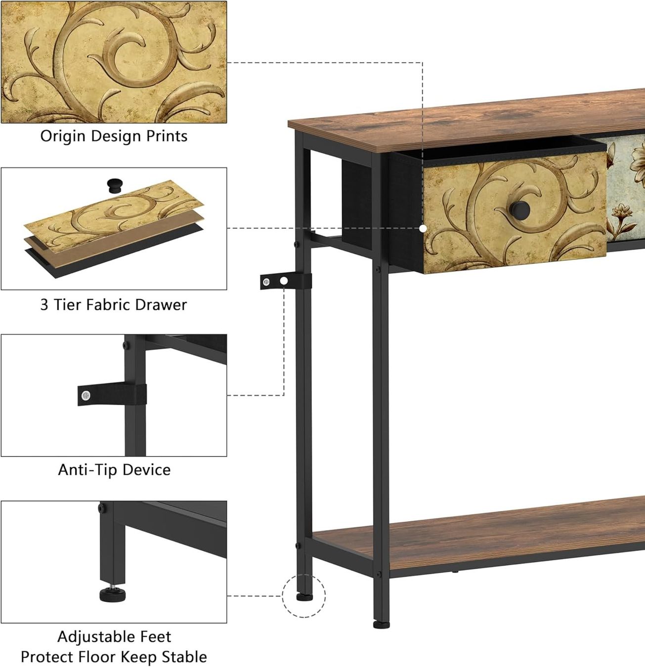 Tables: Konsolentisch mit 3 Stoffschubladen, Eingangtisch Vintage – Neuf avec emballage d'origine à Affoltern am Albis par scrapbooking 6
