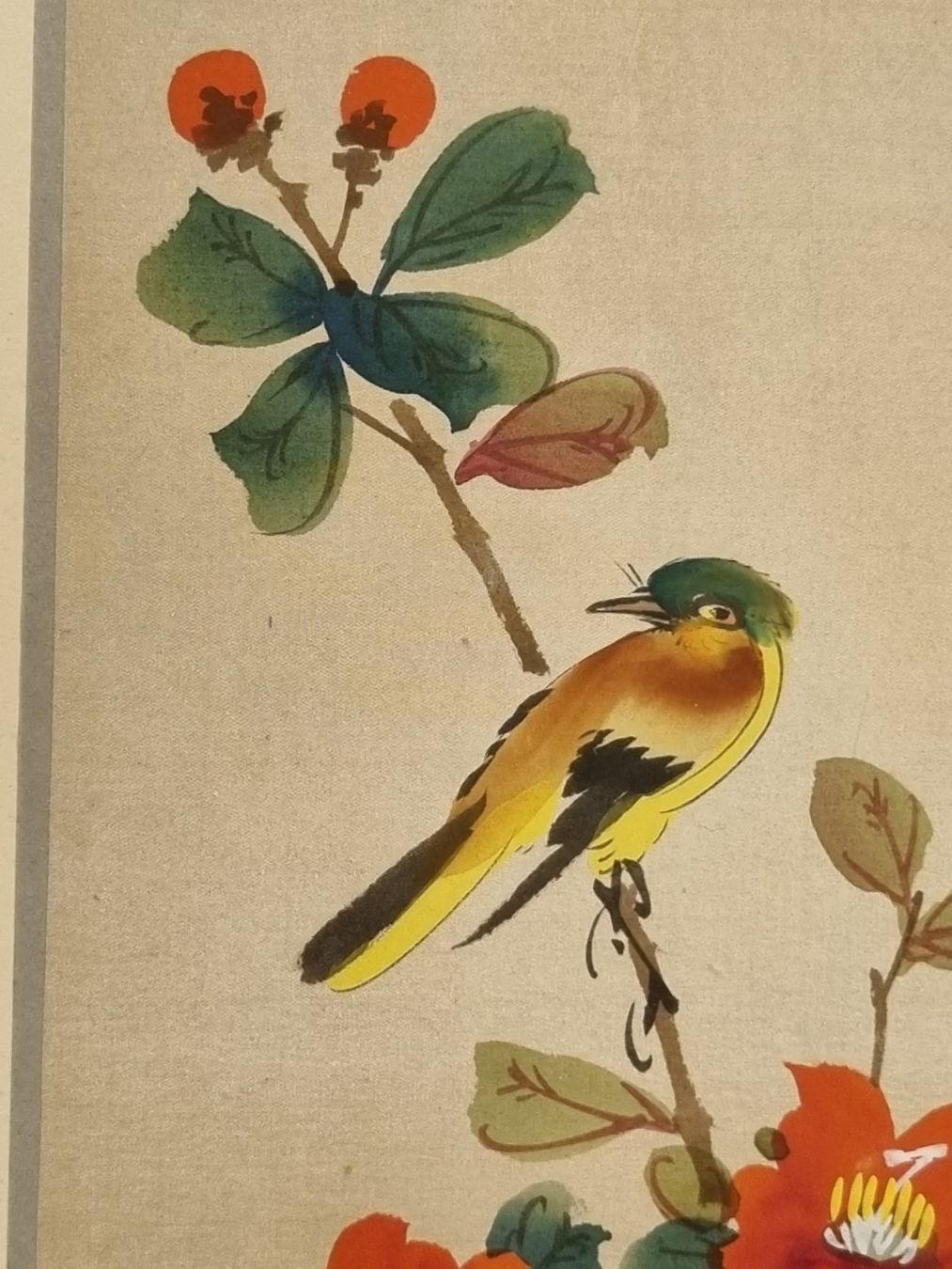 Gemälde: Chinesische Grafik auf vermutl. Seide, Vogelmotiv – Gebraucht aus Scharnachtal von devin03 9