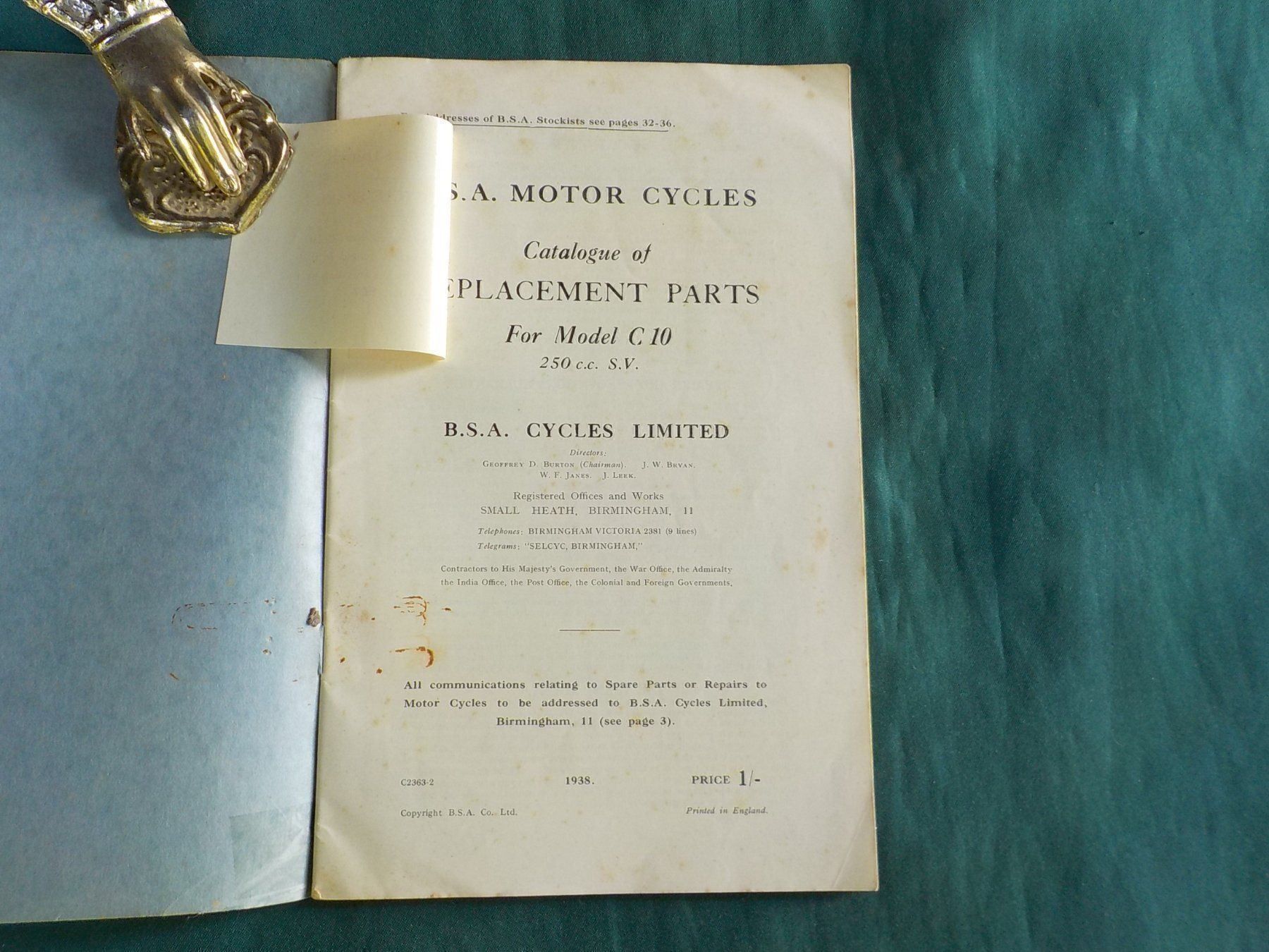 Libri: * BSA Motorräder, Ersatzteilliste, 1938 – Usato da hedingen venduto da kurattli01 1