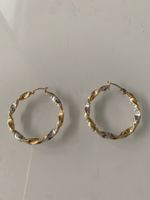 Boucles d'oreilles créoles torsadées bicolores 750er Or 18ct