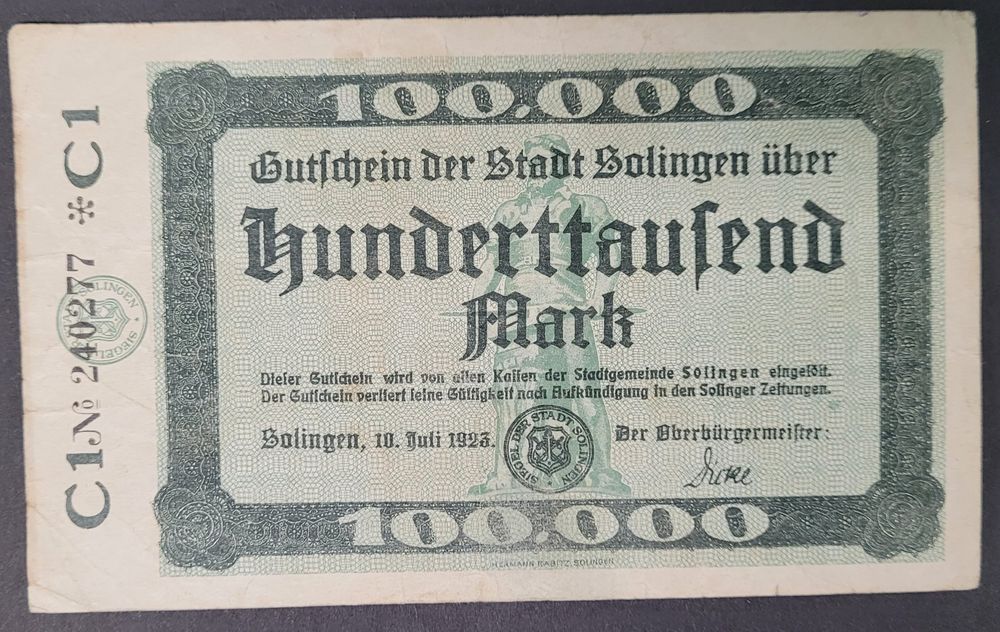 100'000 MARK / SOLINGEN 1923 (Gebraucht) in Mumpf für CHF 1 – mit ...