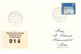 Brief, Paketannahmestelle Kaltenbrunnen b. Meiringen