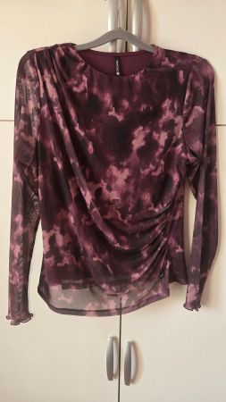 Langarm Shirt Bordeaux gerafft Mesh L * letzte tage