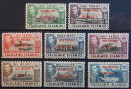 Falkland Islands Kat. 1-8 D * 1944 braune Altersflecken