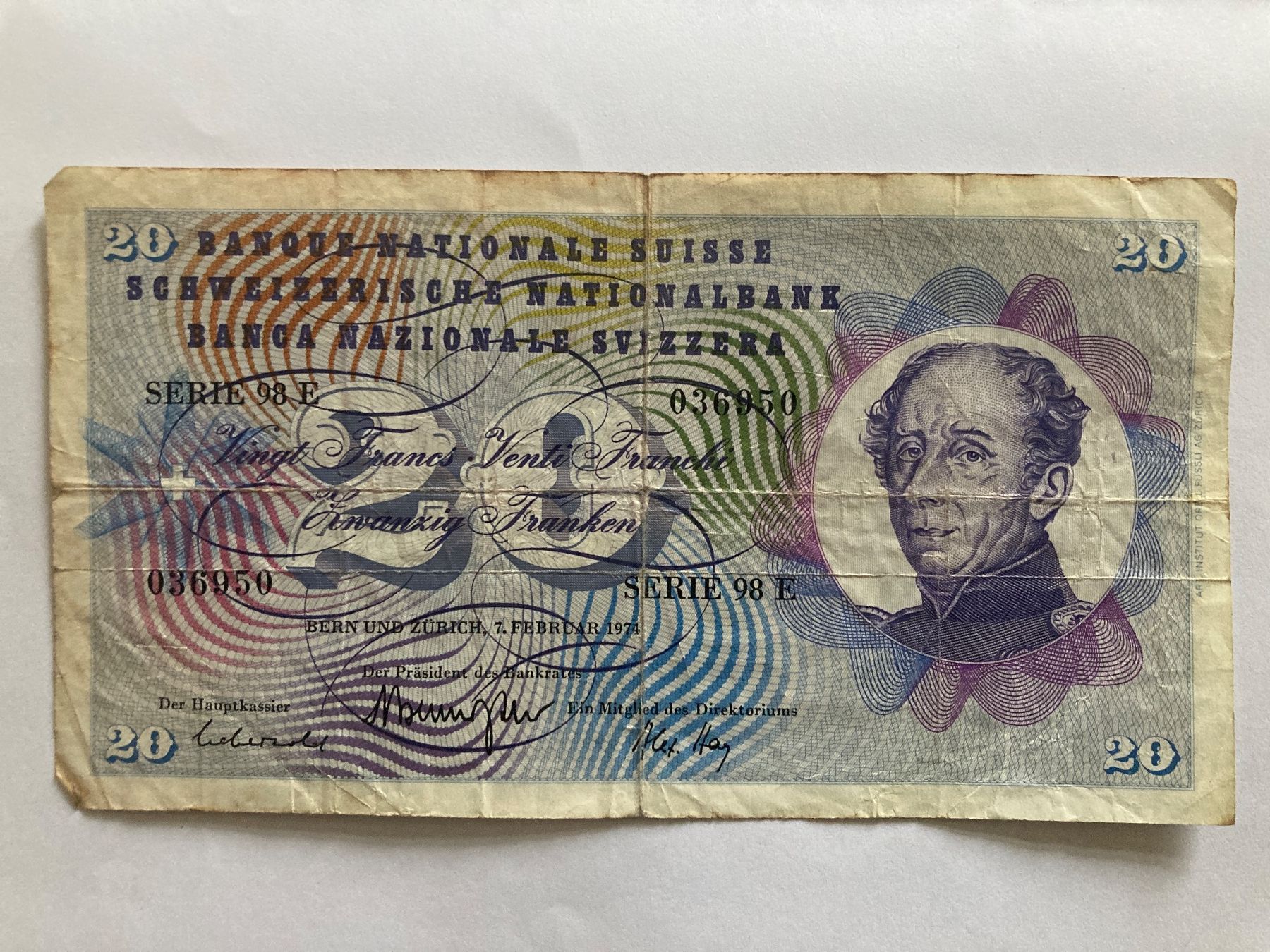 Banknoten: Schweizer 20er Note 5. Serie – Gebraucht aus Vallamand von sugoi3012