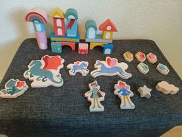 Holzklötze mit Elfen, Drachen, Pegasus