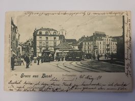 Ansichtskarte Basel Barfüsserplatz gelaufen 1901 Tram R30