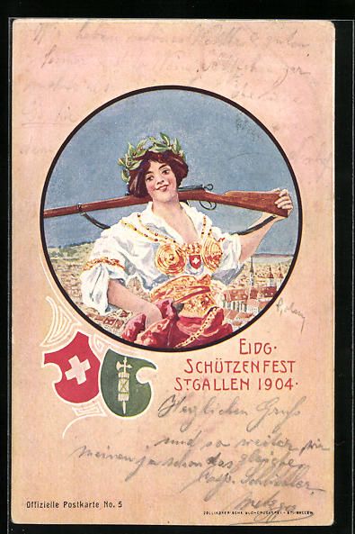 Ansichtskarten: Litho St. Gallen, Eidg. Schützenfest 19 – Gebraucht aus Berlin von bartko-reher