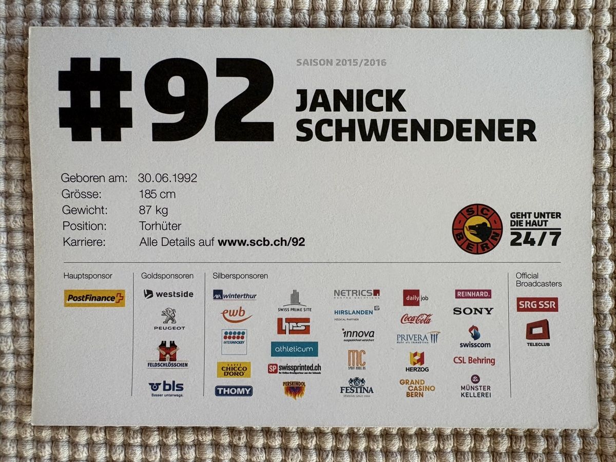 Autographes: AK Autogramm von SCBern / Janick Schwendener – D'occasion à Rümlang par Kartenpost1 1