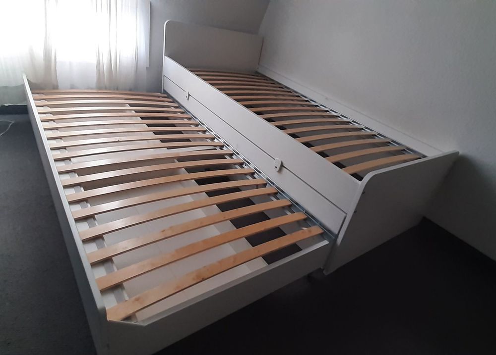 Doppelbett Kinderbett 140x200 Cm – Mit Ausziehbett, Schubladen & Kopfteil, Kiefernholz, Weiß