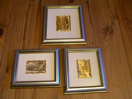 3er-Set Prunk Wandbilder 925 Silber & Gold | 3D-Italien-Deko