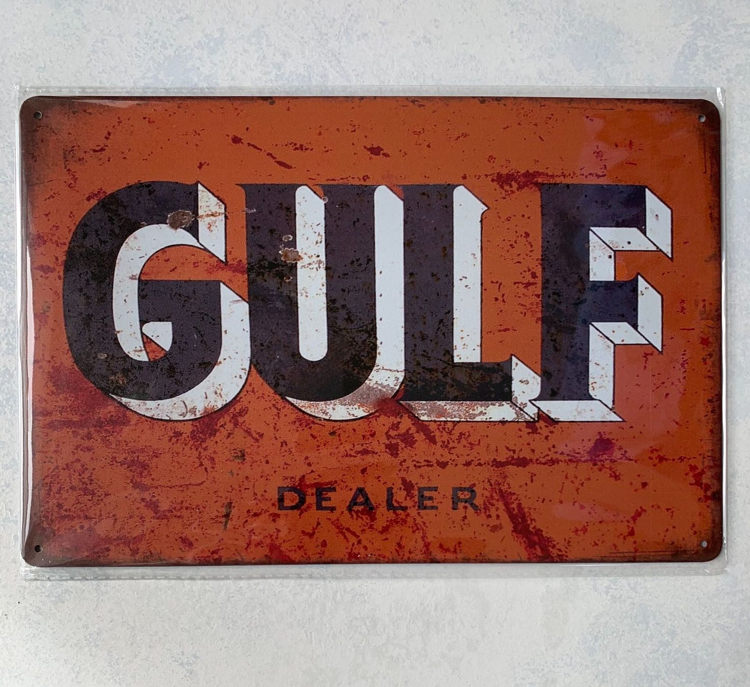 Gulf Oil Insegne: Blechschild GULF DEALER Vintage look – Nuovo e nell'imballaggio originale da Courlevon venduto da HotSaleandPrice