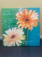 Bild Blumen Orange Weiss mit Schriftzug Grösse 100x100cm