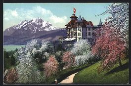 Weggis, Hotel Alpenblick mit Pilatus am 