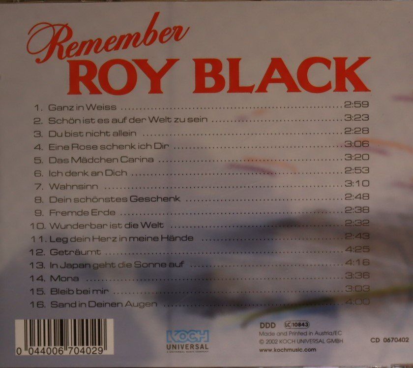 CD: Roy Black -Remeber – Usato da Luzern venduto da CONTENTI 2