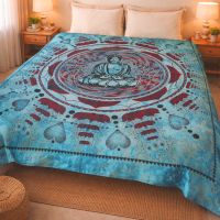 Tagesdecke Buddha Lotus Baumwolle 230x210cm  Dekotuch Türkis