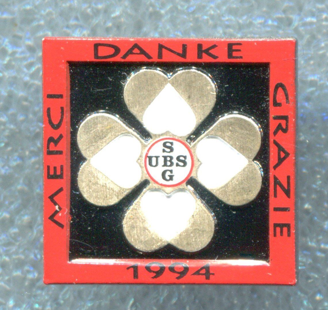 UBS Placchette & Badge: UBS  DANKE MERCI GRAZIE  1994 – Usato da Winterthur venduto da Sammleroase