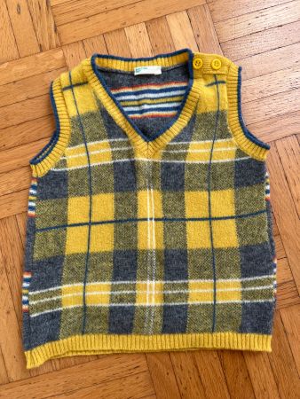 Benetton Baby Gilet kariert gelb grau guter Zustand