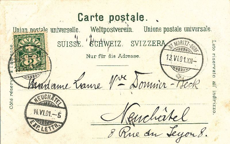 Ansichtskarten: Pontresina + 1901 – Gebraucht aus Emmenbrücke von teestube 1