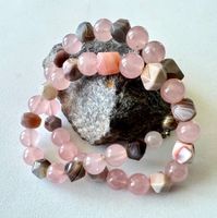Handgefertigte Rosenquarz & Botswana-Achat Kette Unikat