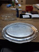 Servierplatte mit Glaseinsatz oval gebraucht (D1)