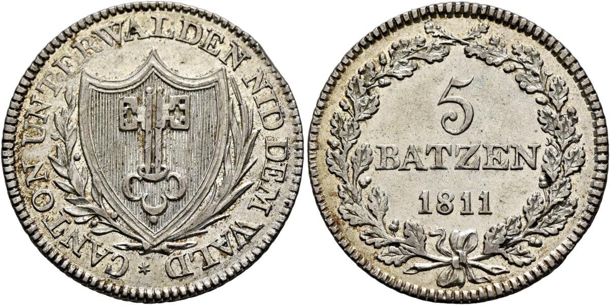 Tutti le monete: Kanton Nidwalden 5 batzen 1811 – Usato da Schaffhausen venduto da schatzkiste69