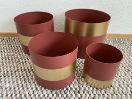 4 Blumentöpfe Gold/Rostfarben Set Übertopf modern