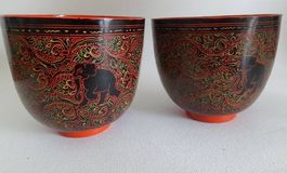 Vintage Burmesische Lackschalen aus Pferdehaar