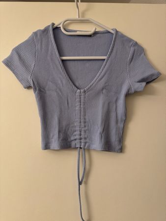 Crop Top bleu clair côtelé à nouer - Taille M, Été ✨