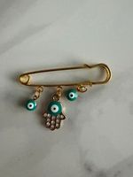 Anstecknadel Hamsa & Evil Eyes, türkis