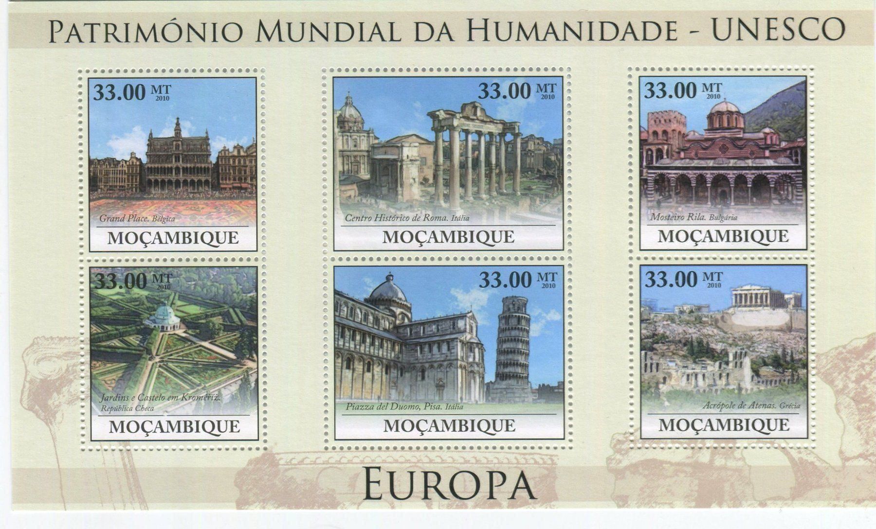 Tutti i francobolli: Block "Rom, Pisa, Athen". Mosambik. – Nuovo e nell'imballaggio originale da Basel venduto da Butsch5