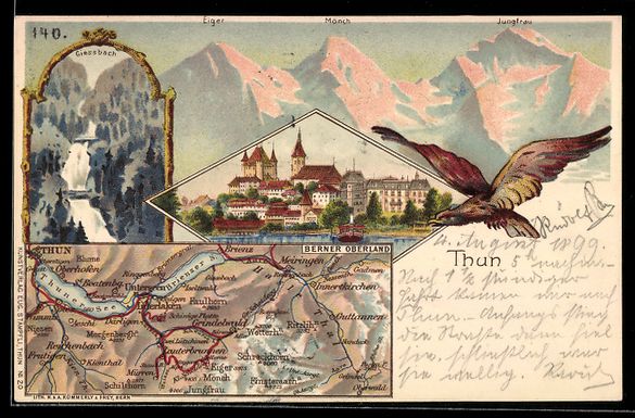 Cartoline postali: Litho Thun /Berner Oberland, Landkarte,  – Usato da Berlin venduto da bartko-reher