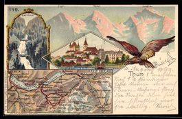 Litho Thun /Berner Oberland, Landkarte, 