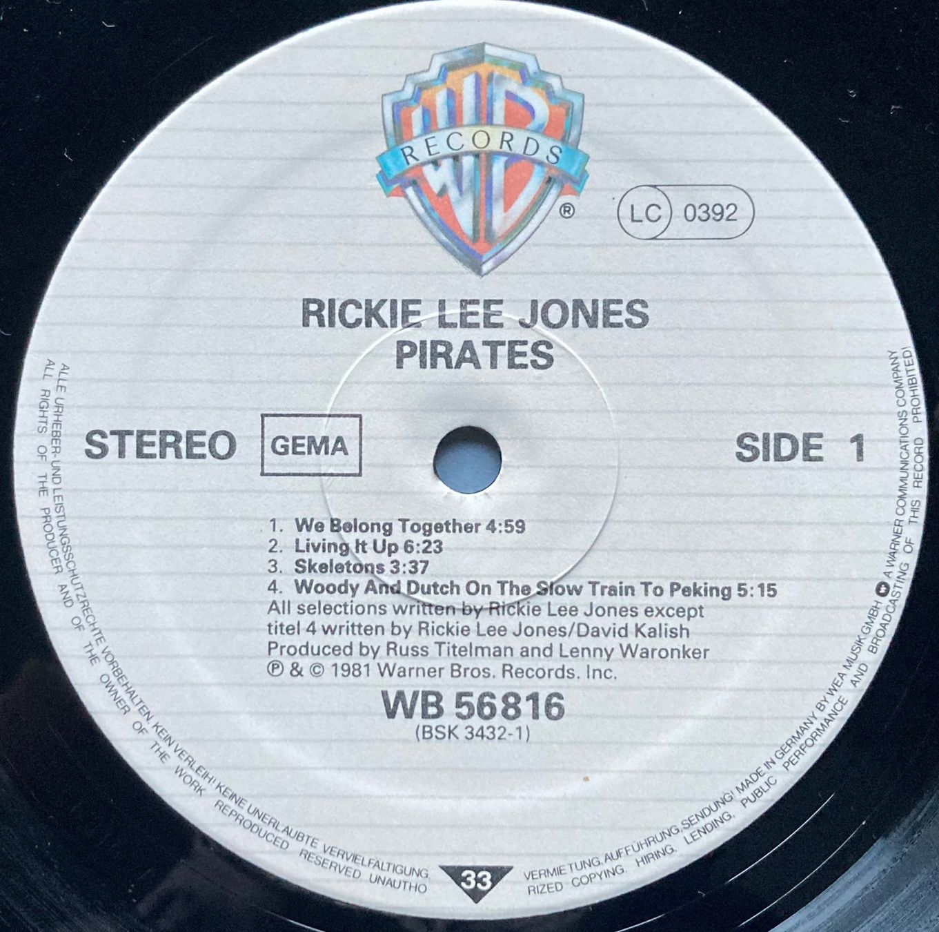 Dischi in vinile: RICKIE LEE JONES - PIRATES – Usato da Poliez-Pittet venduto da Newtown-Records 3