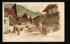 Litho Brienz, Strassenpartie mit Einwohn