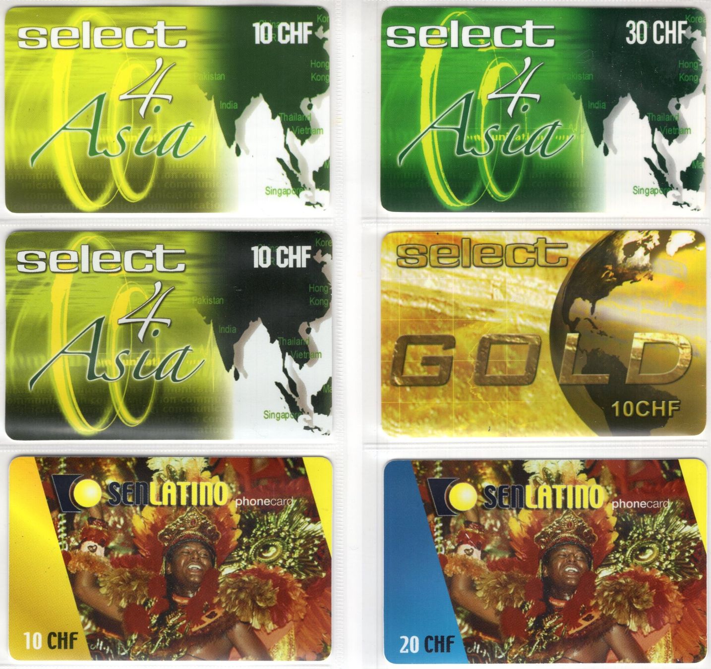 Schede telefoniche: select / SENLATINO - 6 Schweizer Prepaid Telefonkarten – Usato da Eglisau venduto da Chperfins