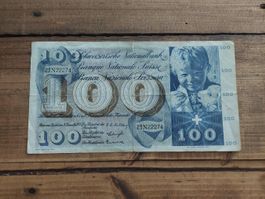 100.-- Franken Schweizer Banknote 1958