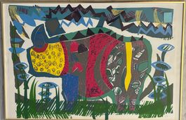 Farbenfrohe Lithografie "Rhino", lim. Auflage 18/50  1995