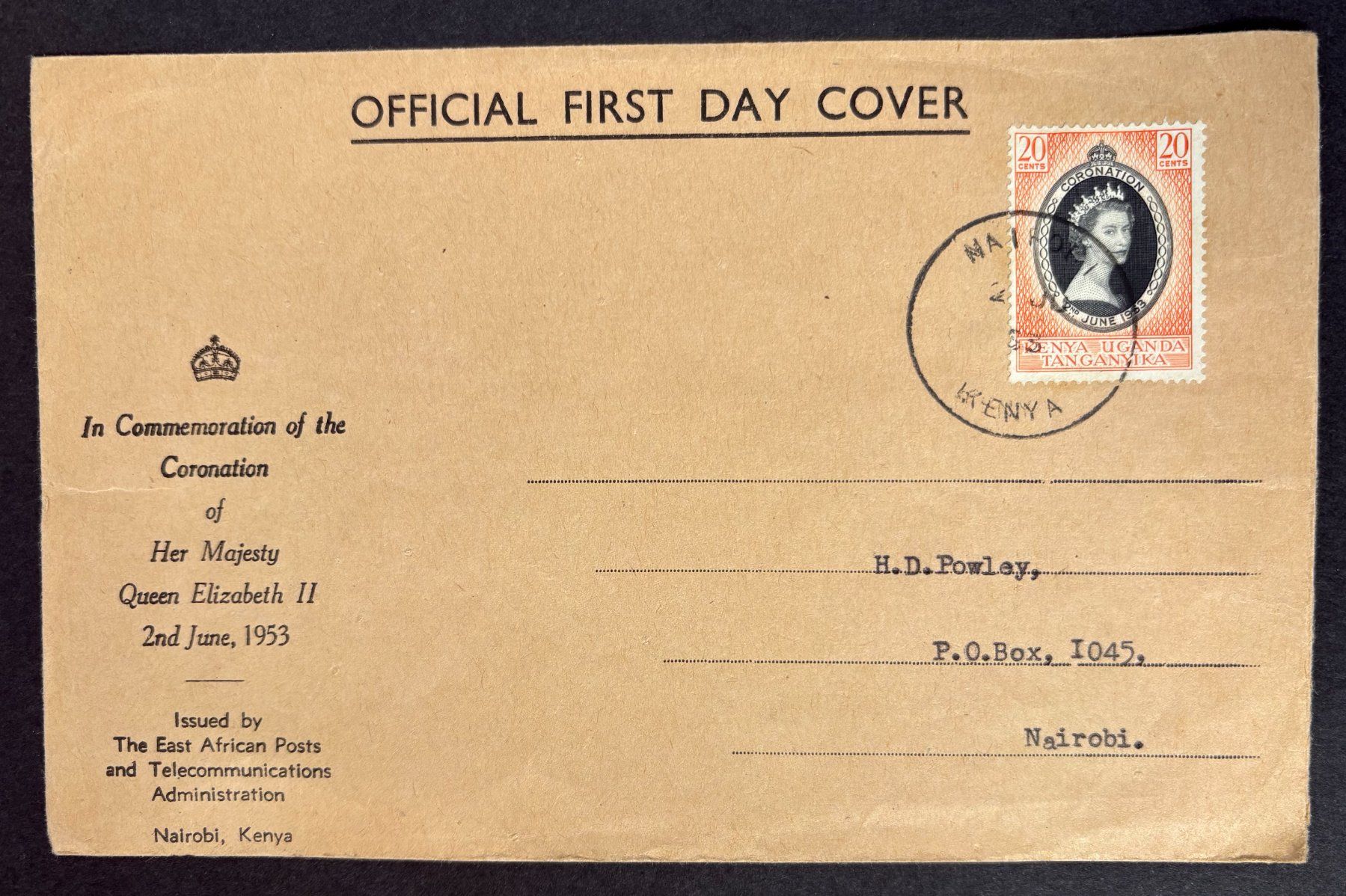 Tous les timbres: OFFICAL FIRST DAY COVER NAIROBI KENYA 1953 – D'occasion à Ostermundigen par Wyatt-Earp