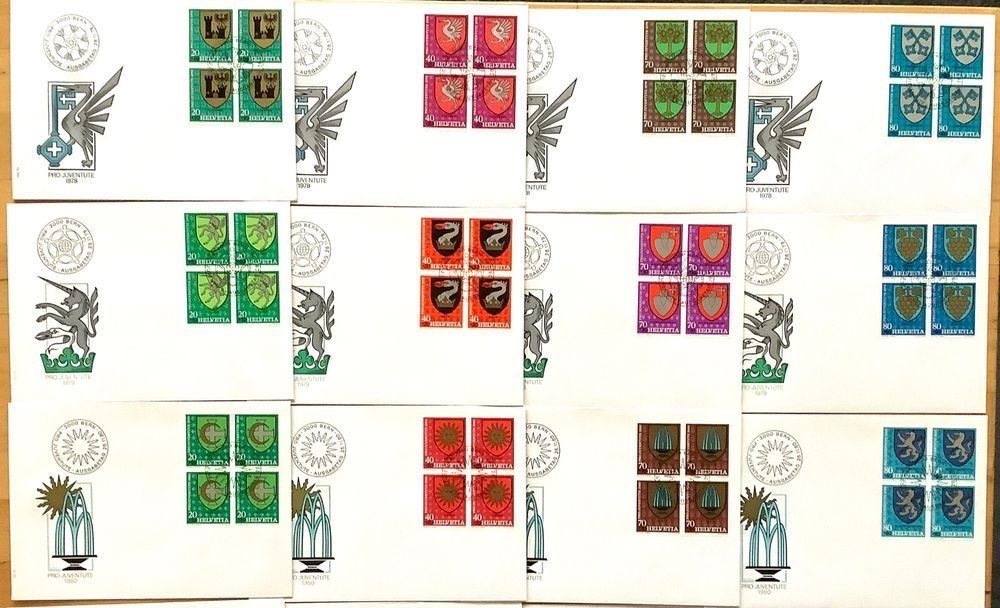 Tutti i francobolli: 1978-81 FDC Pro Juventute Gemeindewappen Viererblock +Einzel – Nuovo (secondo la descrizione) da Liestal venduto da Skunk02 1