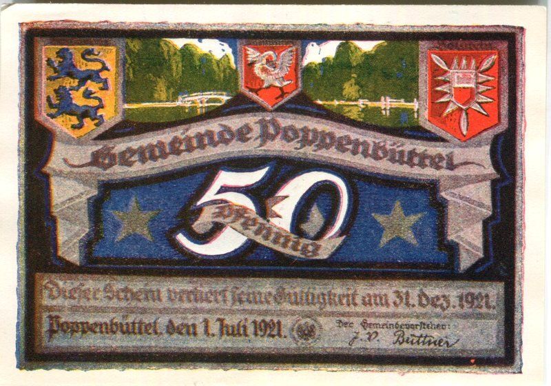 Banconote: Notgeld "50 Pfennig. Poppenbüttel 1921" – Usato da Basel venduto da Butsch5 1